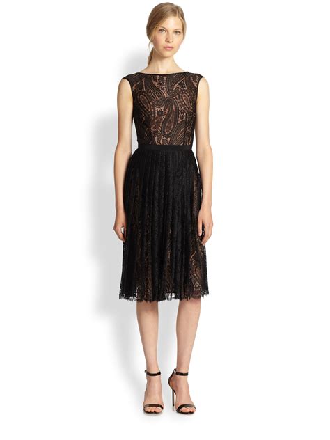 michael kors puff-sleeve lace dress black|Michael Kors black and white.